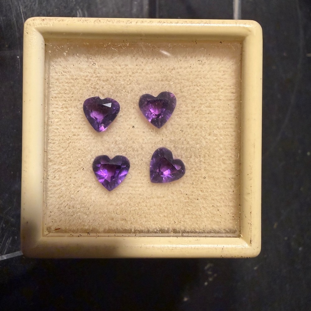 Natural Amethyst 6x6mm Heart Shape Faceted Loose Gemstones Set of 4 Purple